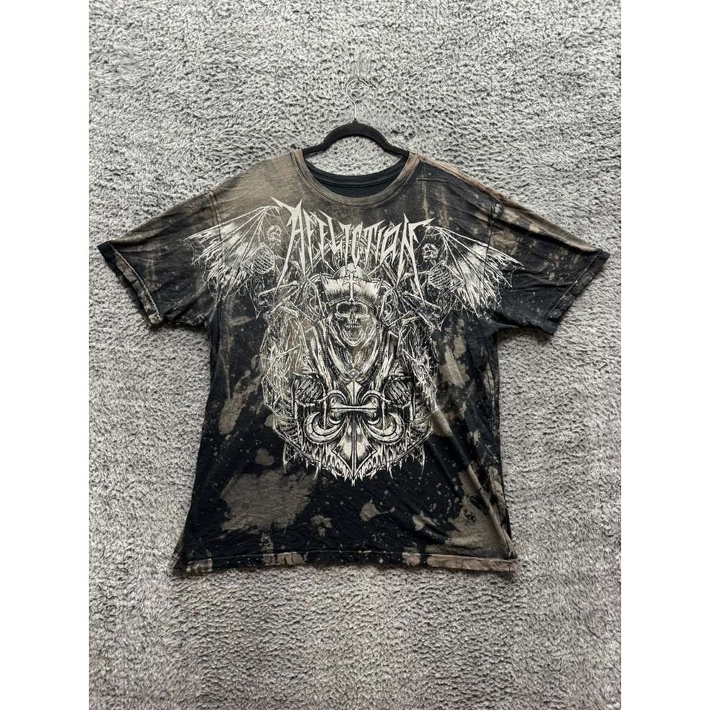 Affliction Pinnacle Dust Bleached Reversible Graphic T-Shirt Black Mens Size 3XL